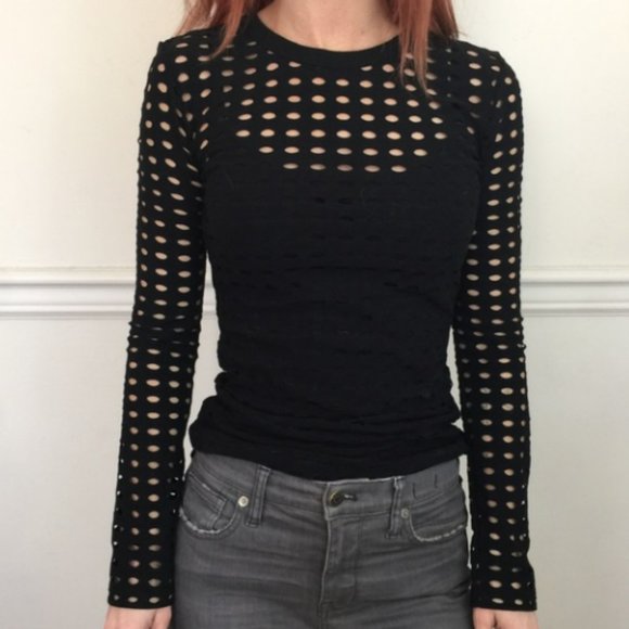 T by Alexander Wang | gray laser cut mesh top - Picture 2 of 5